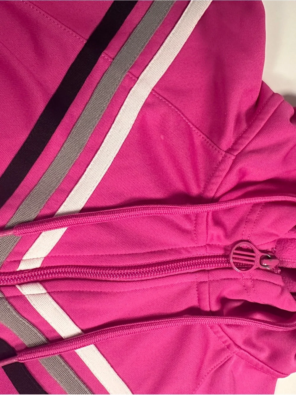 adidas Girls' Bright Pink Hooded Track Jacket with Chevron Stripes